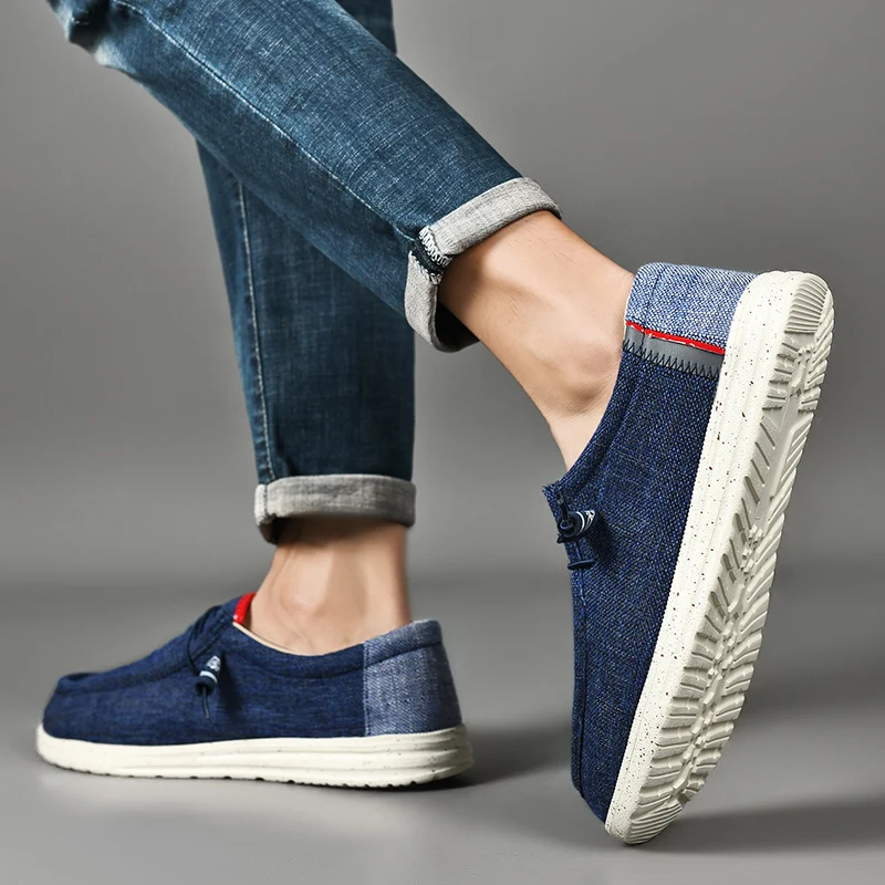 Canvas Herenschoenen Nieuwe Mannelijke Loafer Lichtgewicht Zachte Zool Ademende Slip-On Walking Casual Schoenen Voor Heren Plus Maat 40-48