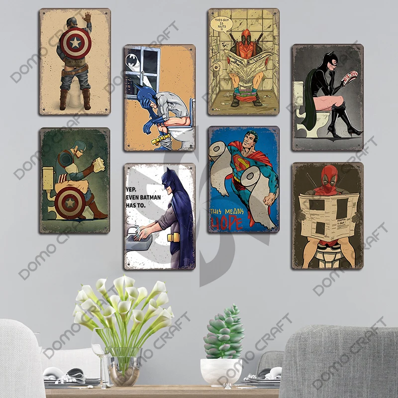 Toilet Warning Signs Metal Plaque Vintage Man Lady Funny Restroom Poster Metal Tin Plates Wall Decor for Bathroom Market Bar Pub