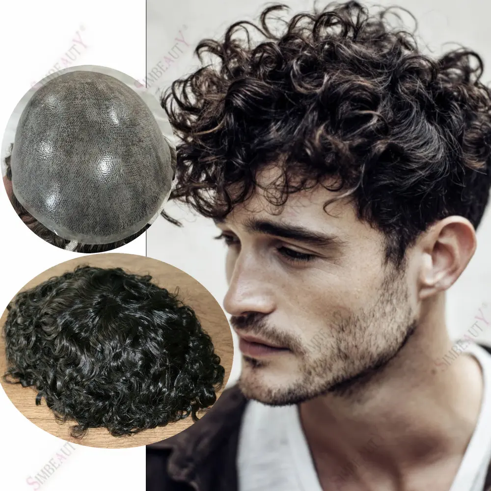 

Мужской парик 25 мм, кудрявый, из 100% натуральных человеческих волос, на прочной основе из полиуретана (Full Skin PU), с естественной линией роста волос, система замещения волос, протез