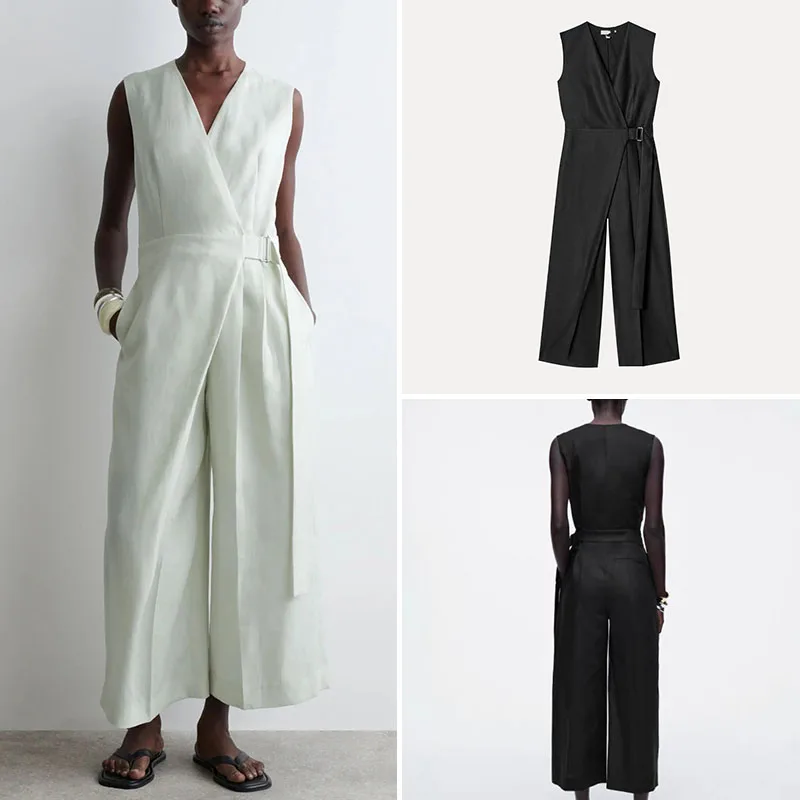 

Z Casual Wrap-Like Linen Rer Pants Women's Spring Summer New Sle Bla Light een Comfortable Jumpsuits