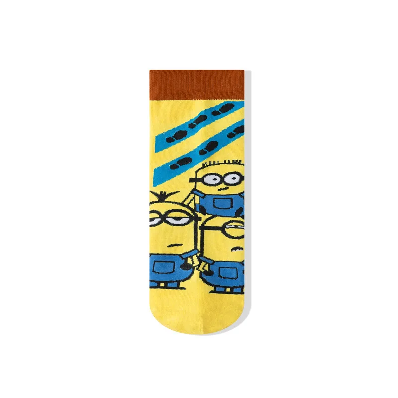 Minions Cute Print Socks Funny Cartoon Anime Breathable Cotton Hip Hop Harajuku Mid Tube Cosplay Socks Men Women\'s Stockings