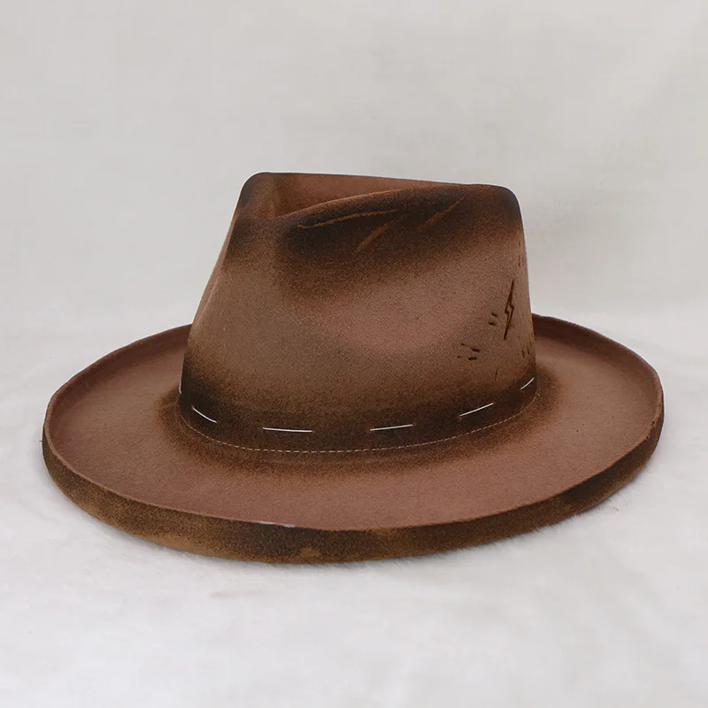 

Independent Station Wool Cap Lightning Distressed Men Jazz Top Hat Hot Sale Autumn And Winter Hat Cowboy Hat