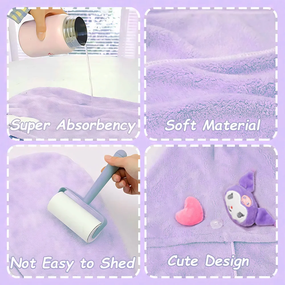 4 stks/set Miniso Sanrio Kuromi Douche Ultra Zacht Sneldrogend Haar Handdoek Wrap Super Absorberende Douchemuts Perfect Badkamer Accessoire