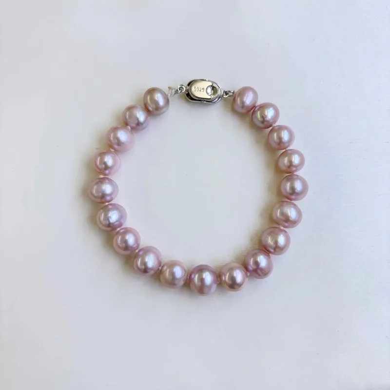 

Purple Pearl Bracelet, 8-9mm Natural Pearls, 925 Silver, Sunshine Captured in Beads