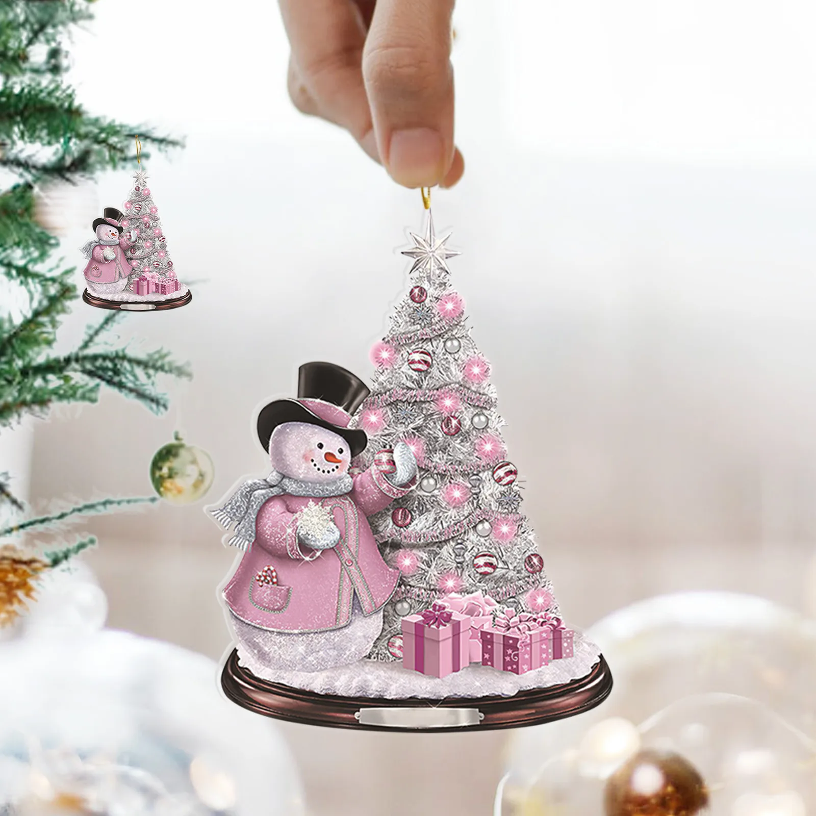 Hot Sale 2D Acrylic Pendant Decoration Snowman Christmas Tree Ornaments Hanging Decor For Room Holiday Gifts Party Supplies 2024