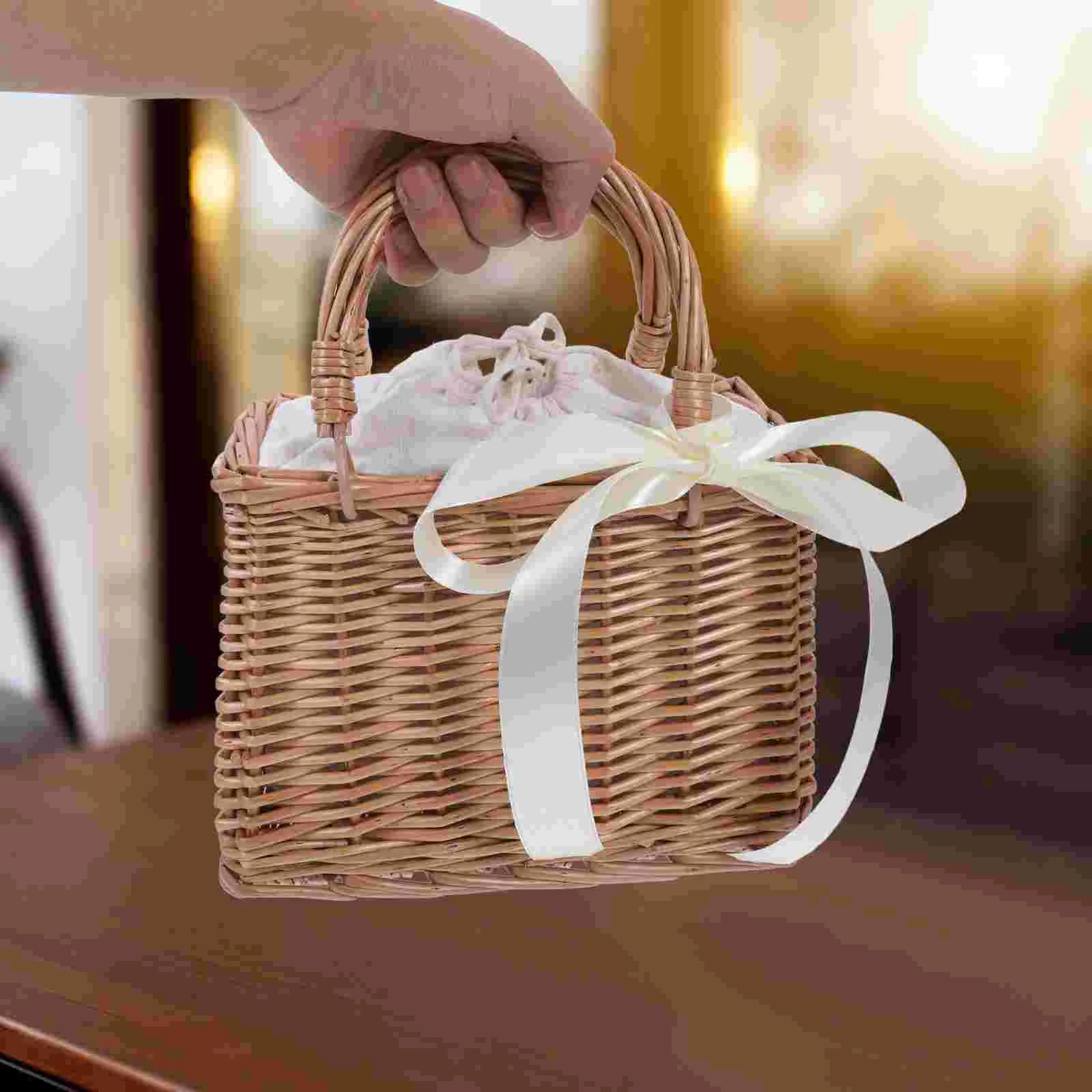 Rattan Flower Basket Packing Delicate Woven Bag Hand Wedding Gift Container Storage Decorative Organizer