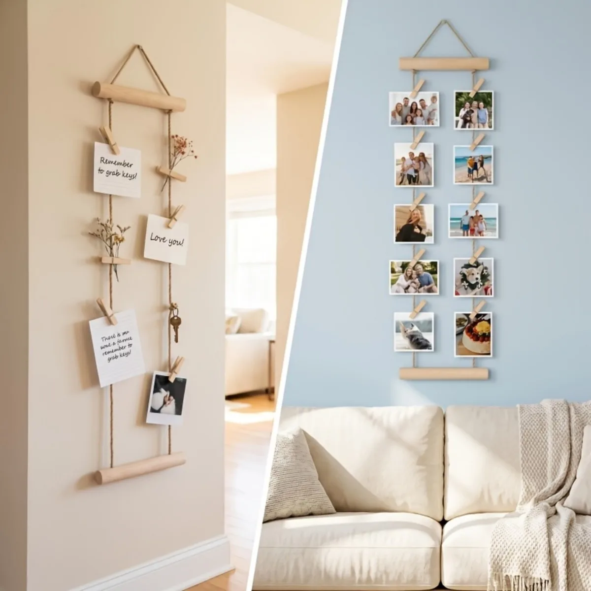 Wooden Photo Hanging Clips Nordic Wall Decor Rope Picture Frame Multiple Display Space Saving Kids Bedroom Party Home Shelf