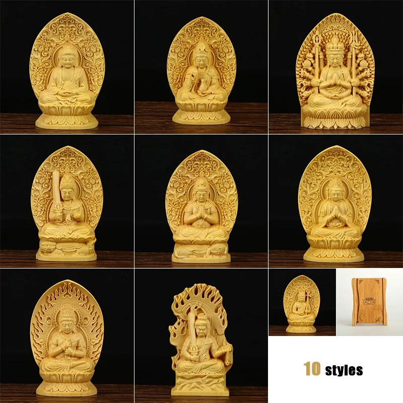 Wooden Carving Guan Yin & Eight Buddha Statue Decor for Tranquil Home Livingroom Hotel Ambiance Buddha Sculpture Handicraft