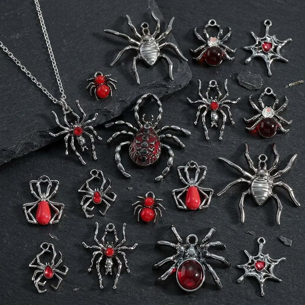 5 Stück schwarze Spinnen-Anhänger im dunklen Gothic-Retro-Stil für DIY-Halsketten, Armbänder, Charms, Schmuckherstellung, Zubehör, Zubehörteile – Detail 2