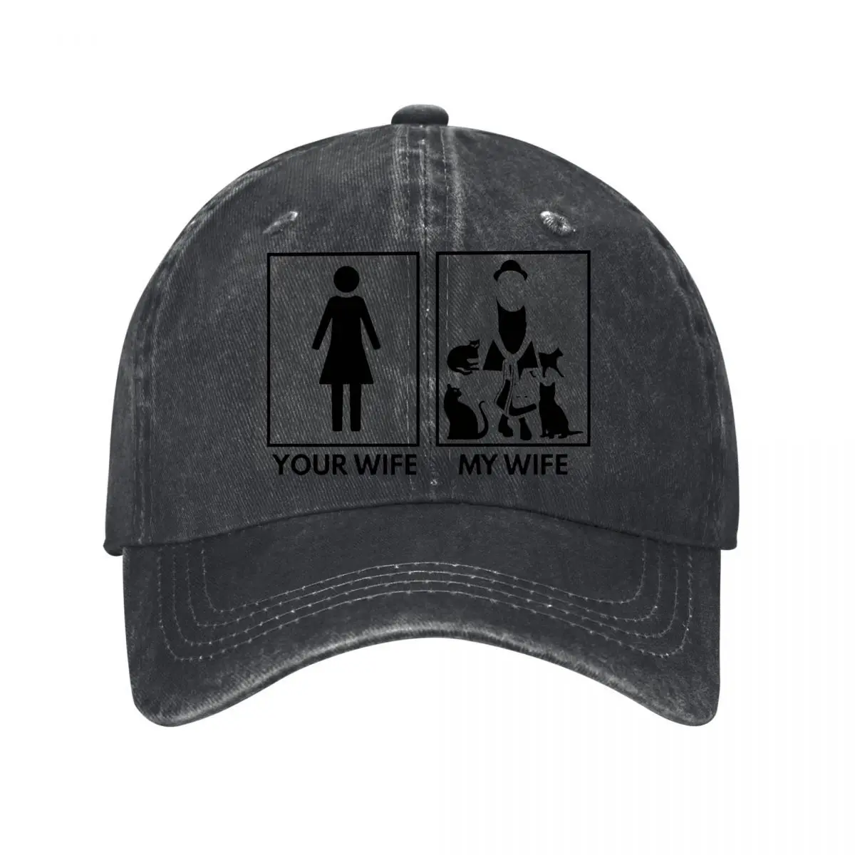Your Wife My Wife Cat Lady Graphic Baseball Cap Men Women Distressed Washed Sun Cap Outdoor Hat