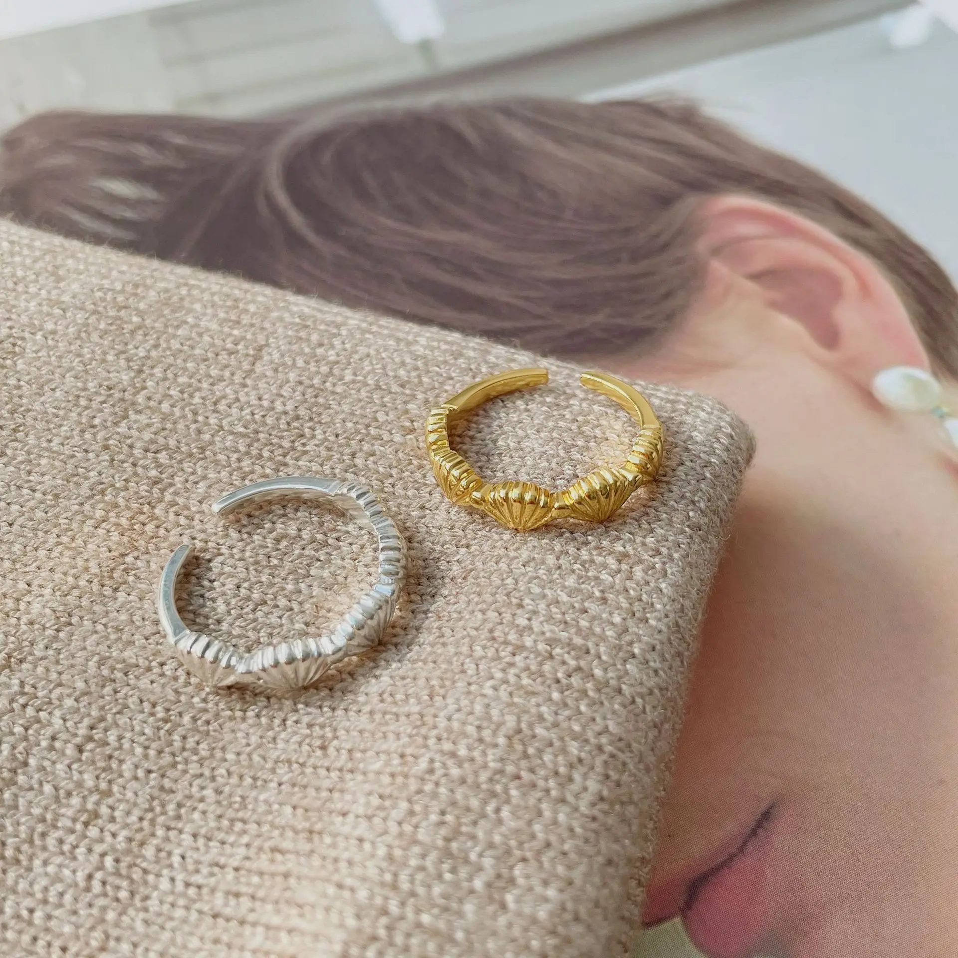 925 Sterling Silver Shell Ring Stackable Rings For Women Couple Engagement Adjustable Ring Elegant Jewelry Accessories