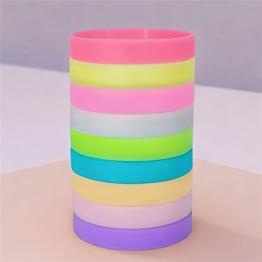 10/20/30pcs Silicone Luminous Bracelet Party Sports Bracelet Wristband with Glossy Monochrome Silicone Party Admission Tickets