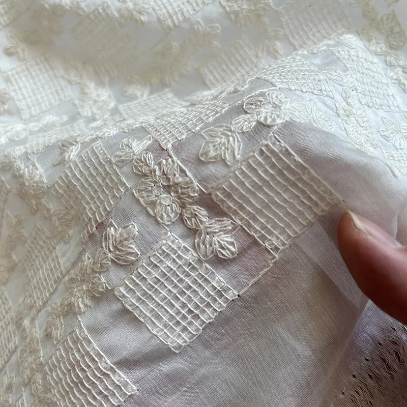 

Floral Embroidered Checkered Lace Fabric Wedding Gown Lace Dress DIY Handmade Sewing Cloth