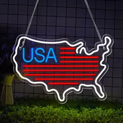 American USA Map LED Neon Light Sign LOGO Acrylic Neon Sign USB For Home Bedroom Living Room Store Bar Club Wall Decor LED Sign