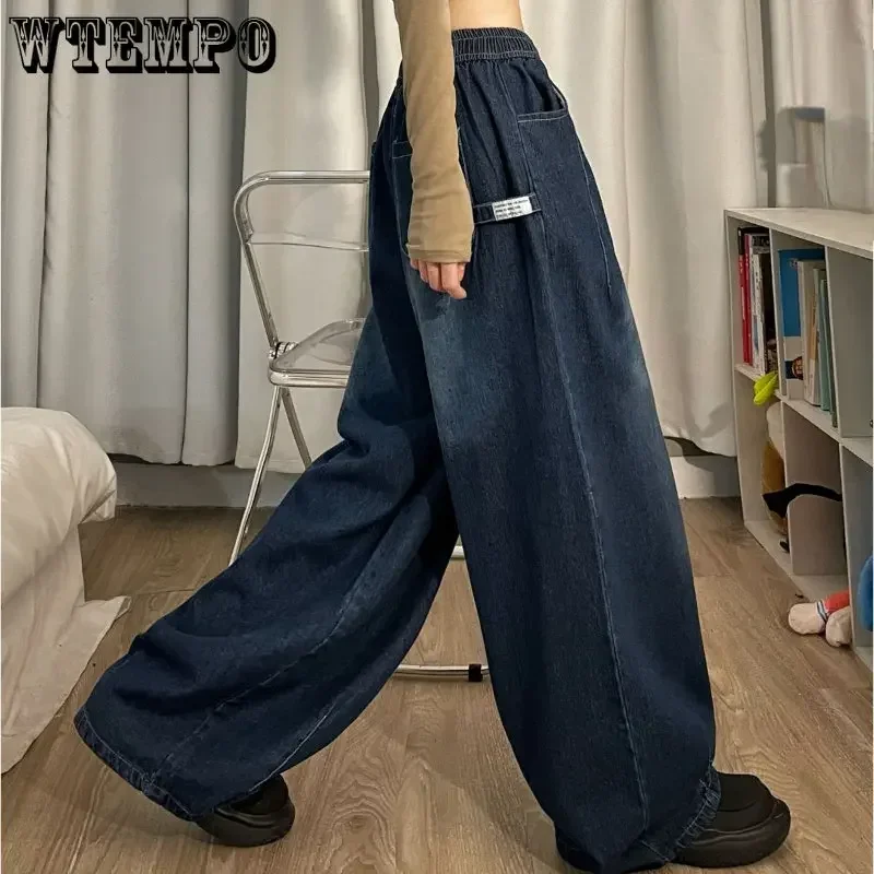 Imagem -05 - Mulheres de Primavera Vintage Jeans Baggy Cintura Elástica Oversized American Trouser Denim Perna Larga Streetwear Reta Calças Básicas Y2k