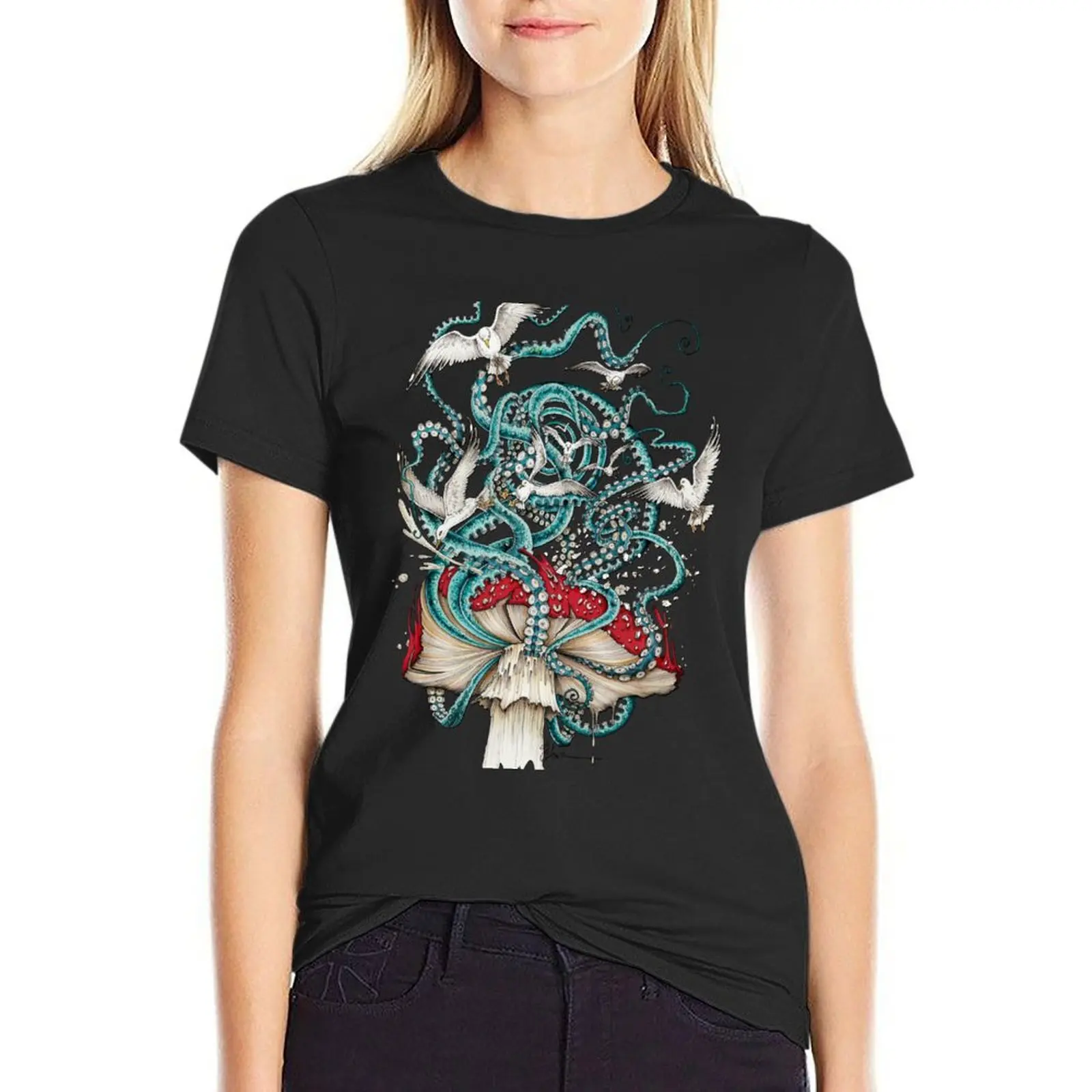 

Flying The Agaric T-Shirt korean fashion animal prinfor tops cute tops clothes for Women