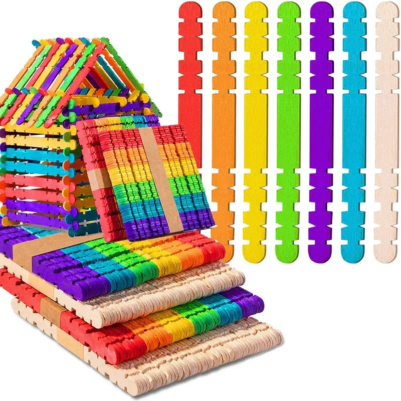 50Pcs Wooden Popsicle Sticks Natural Wood Ice Cream Sticks Creative Kids Puzzle DIY Hand Crafts Art Ice Cream Lolly Cake Tools