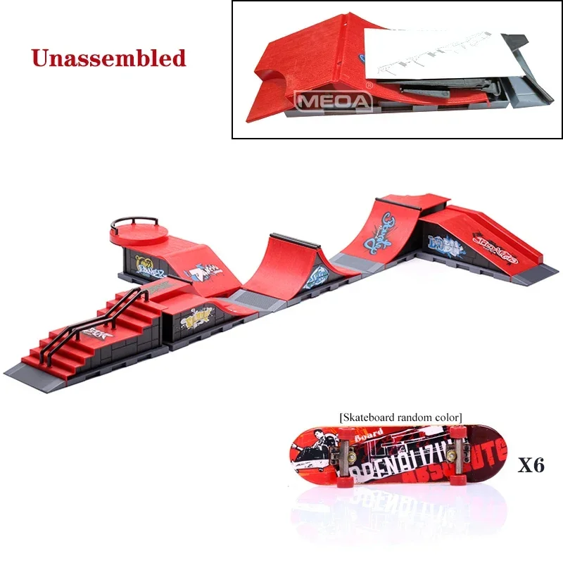 6-In-1 Finger Skateboards DIY Skate Park Ramp Parts For Tech Deck Scene Venue Combination Set For Children Indoor Home Toy