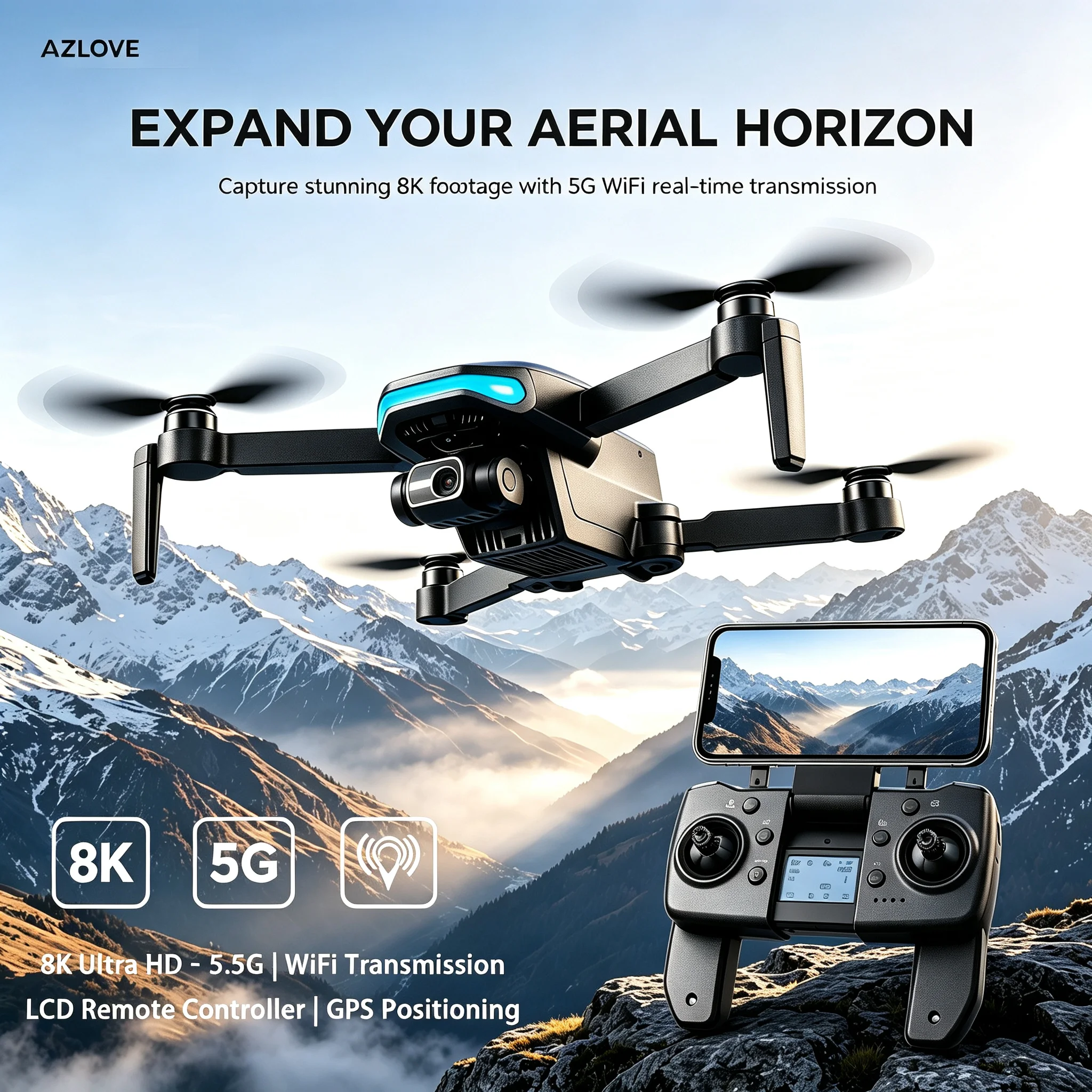 S135 8K HD Transmission Drone with GPS Multi-Function Return-to-Home, 3-Axis Gimbal & Brushless Motors – Ideal for Beginners