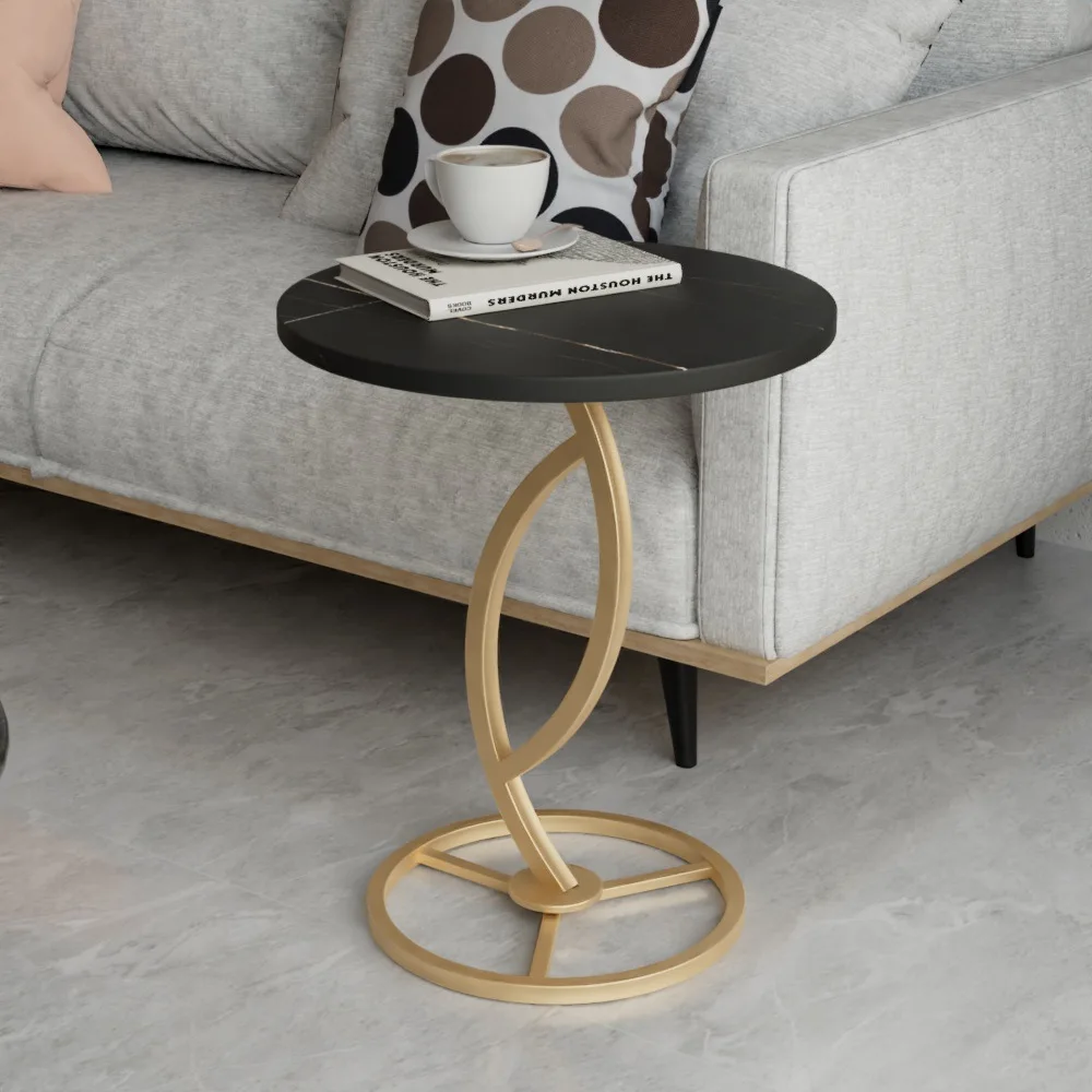 Creative Sofa Stone Plate Small round Side Table Living Room Side Table Balcony Coffee Table Simple Metal Corner Table