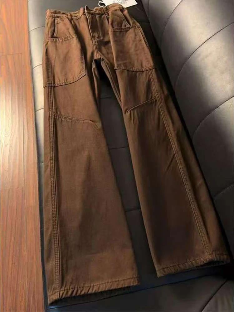 

Thiened Fce Workwear Jeans Men's Autumn Winter Straight Leg Loose Fit Warm Casual Sle Low Waist Zipper ket Jeans