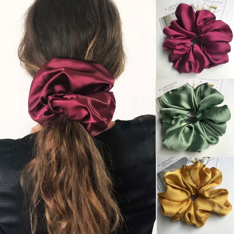 Oversized Scrunchies Big Rubber Hair Ties Elastic Girs Ponytail Holder Smooth Satin Scrunchie Women Hair Accessories SA506