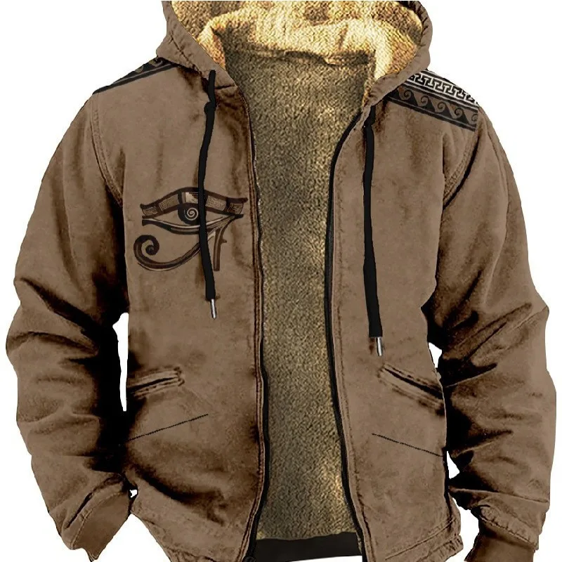

Men's Thickened Side Seam Pocket Casual Printed Zipper Loose Youth Hooded Jacket