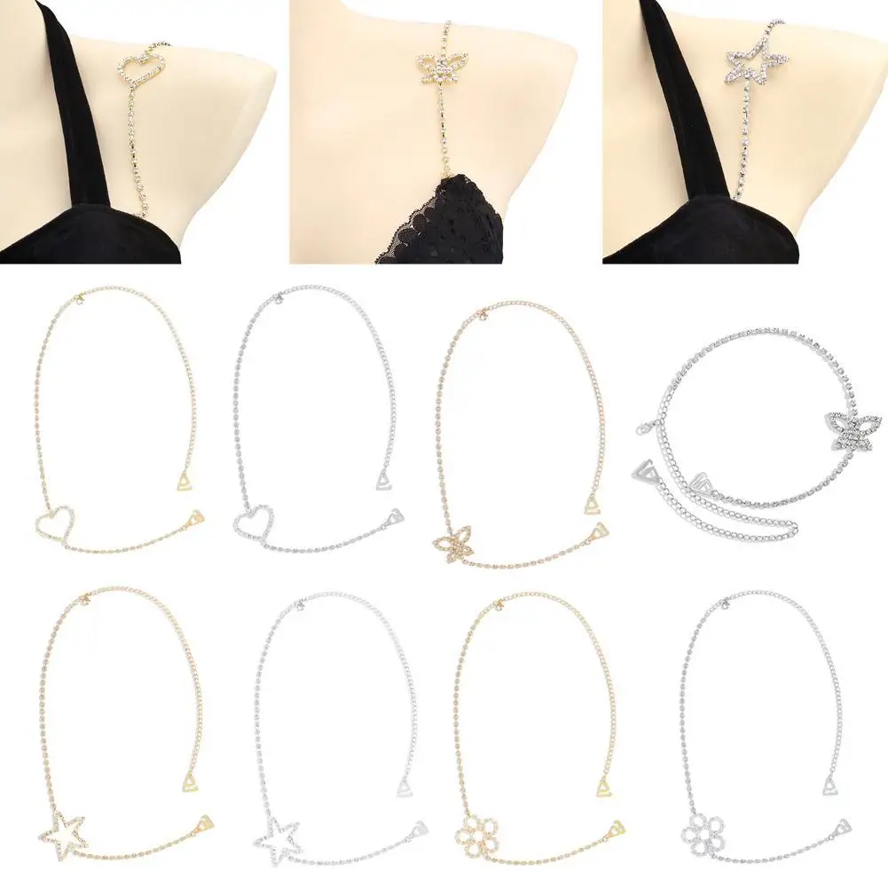 

Women Shoulder Chain Butterflies Shiny Rhinestone Decor Brassiere Bra Chain Bandeau Off Dress Clothes Matching Shoulder Chain