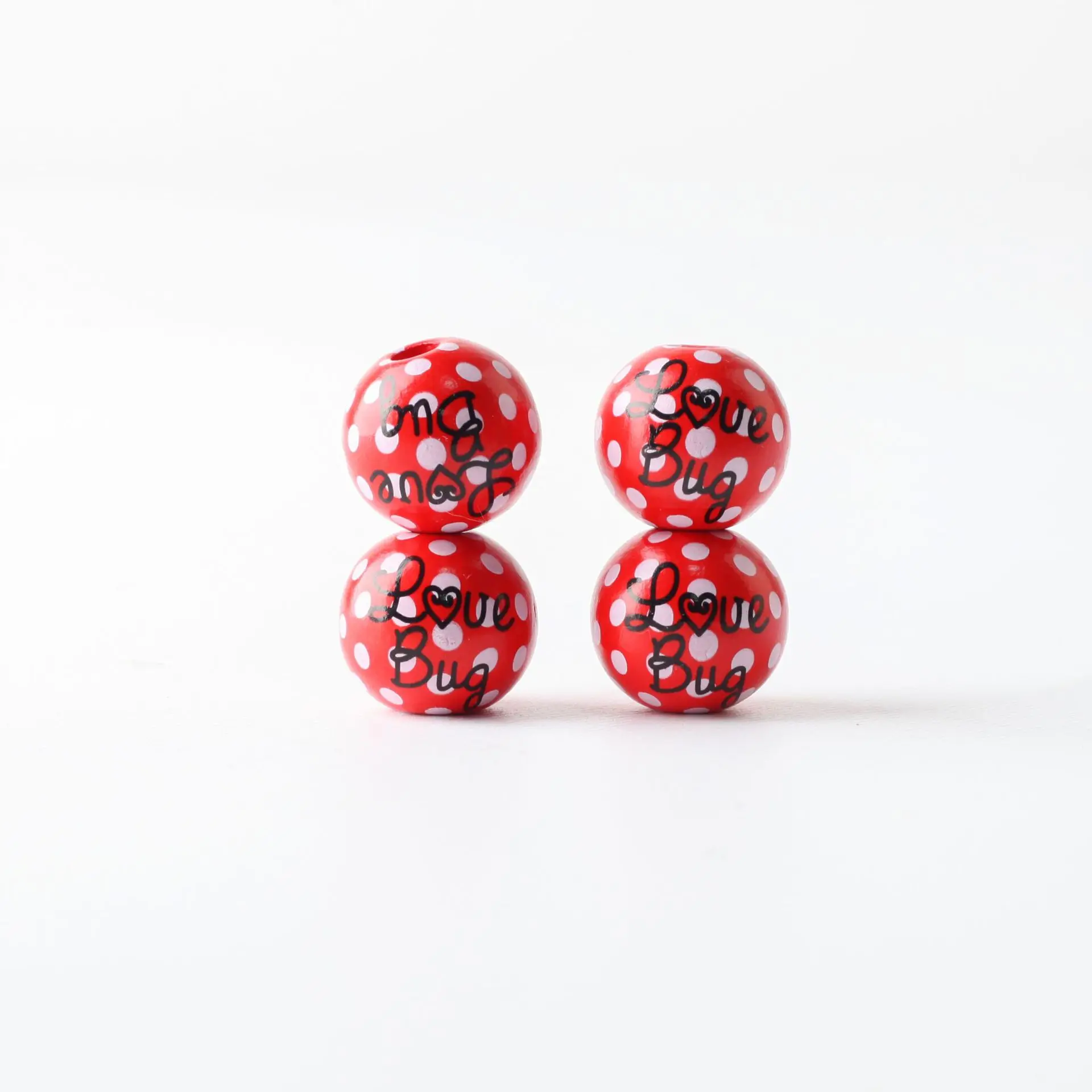 New 16mm 20Pcs/Pack Ladybug Print Wood Round Beads Crafts Beaded Necklace Bracelet DIY Perforated Jewelry Custom Accessories