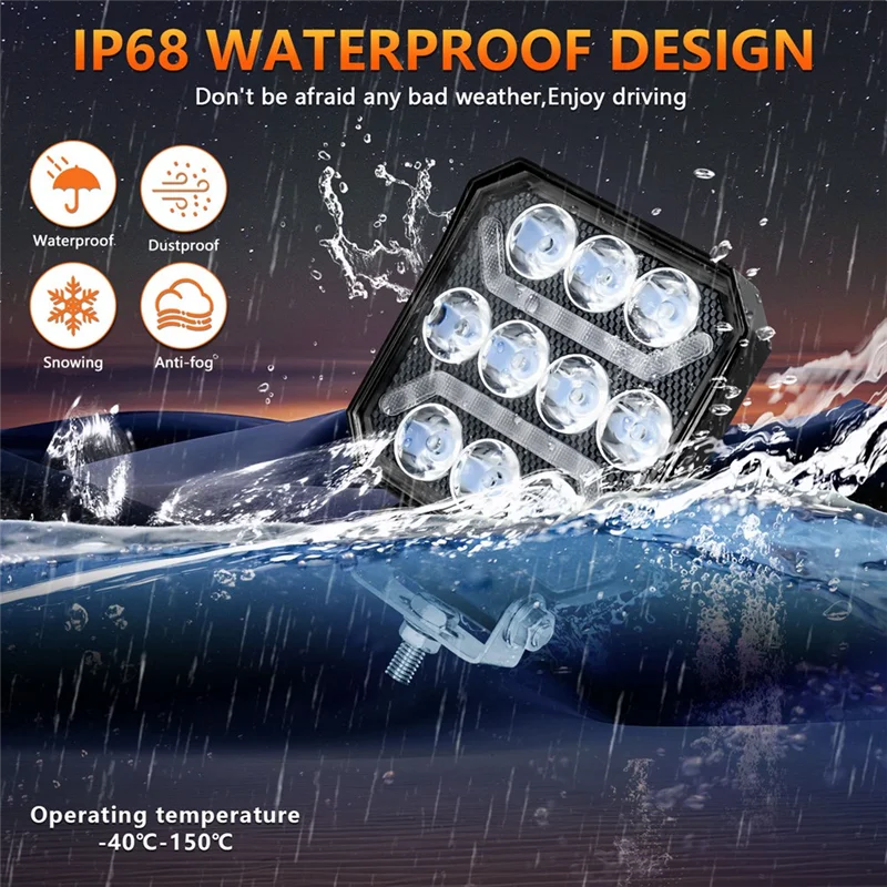 Nuovo--Luce da lavoro a LED quadrata da 4 pollici con kit cablaggio Luce di guida fuoristrada ambra bianca per camion SUV ATV Boat Pickup