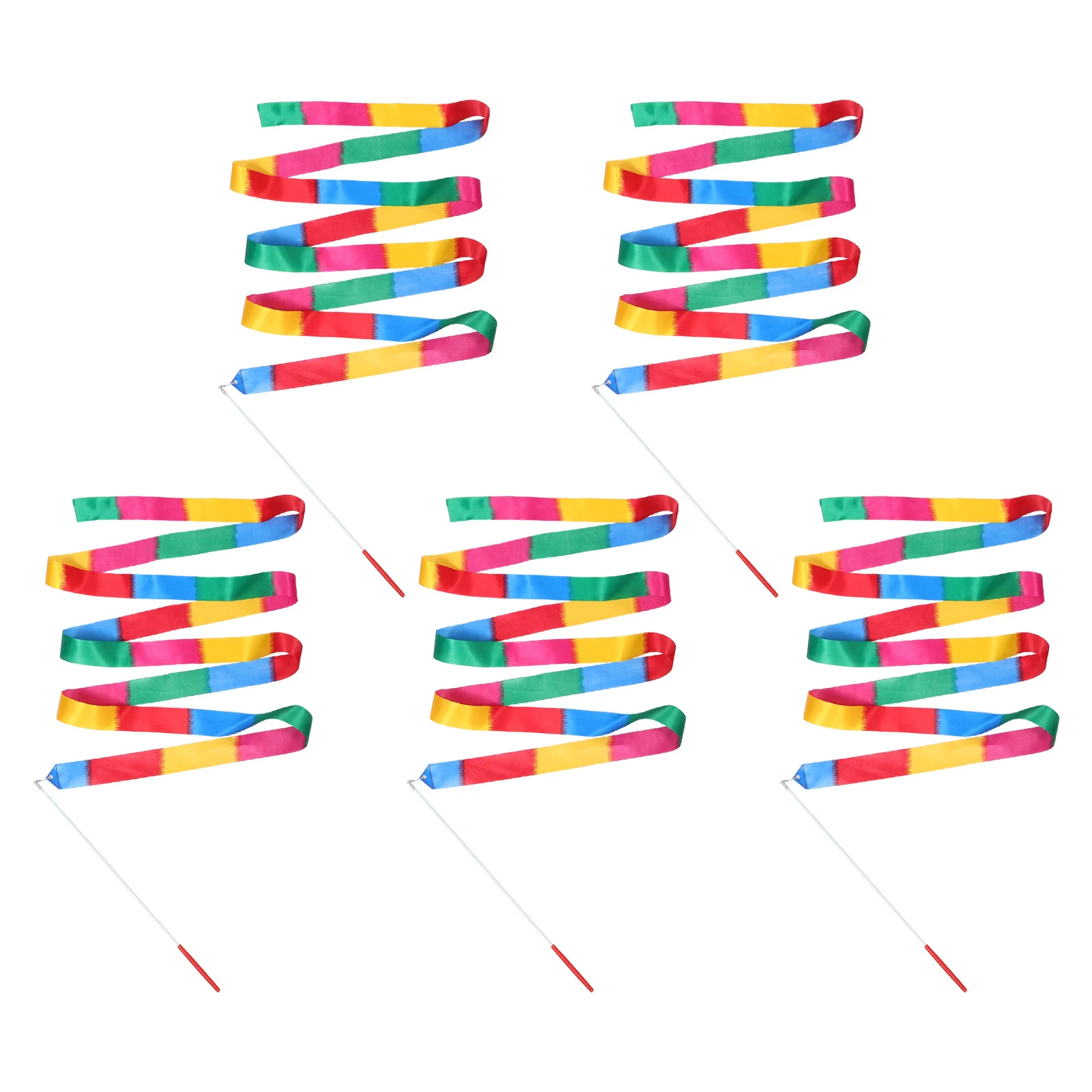 5 szt. Artystycznych Wstążek Gimnastycznych z Pałeczką, Tęczowe Wstążki Taneczne, Lekkie Streamery do Baletu, Tańca Rytmicznego, na Imprezę