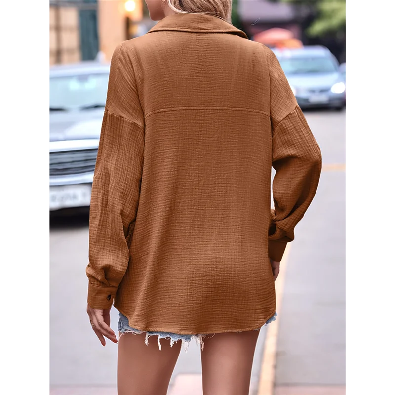 

【SEE】Womens Button Down Shirts Cotton Long Sleeve Oversized Boyfriend Blouses Collared Dress Tops With Pockets