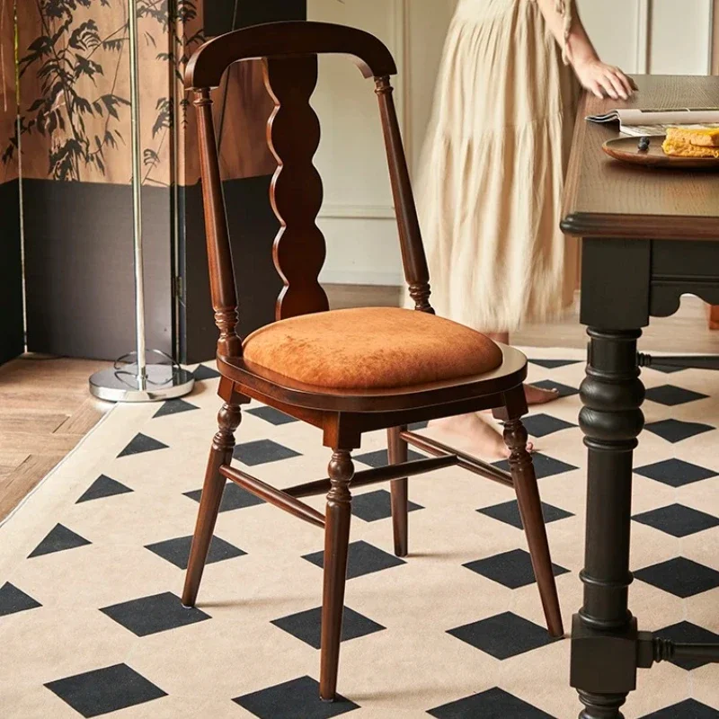 French retro dining chair, small household solid wood dining table and chair combination