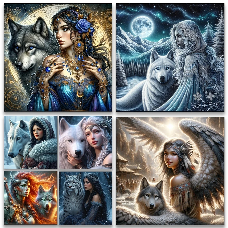 5D DIY New Product Diamond Painting Women And Snow Wolves, Leopard Diamond Mosaic Embroidery Home Decoration Gifts