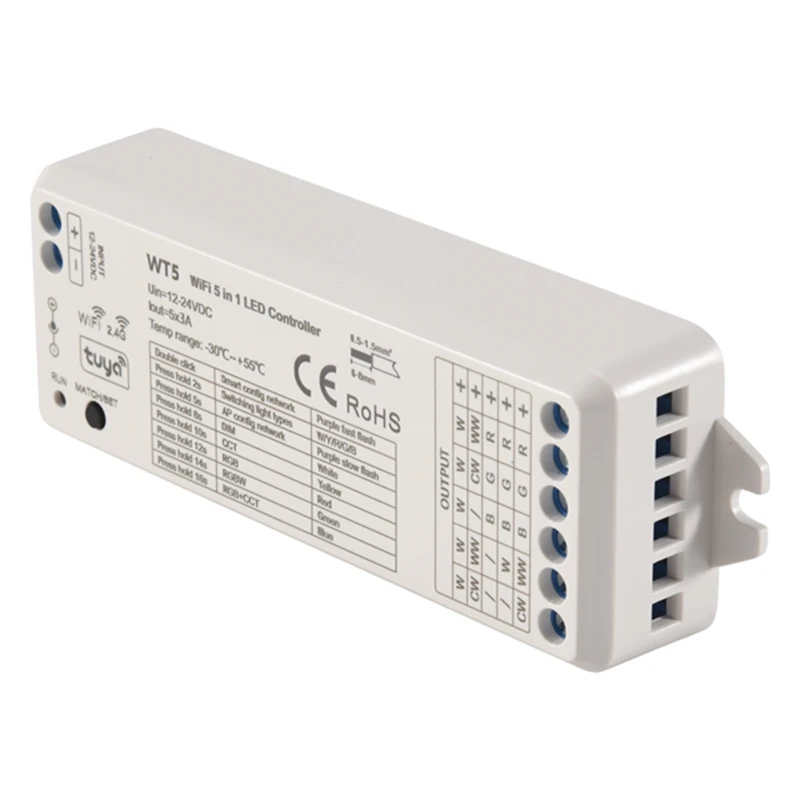 A47U Tuya LED Controller 5 in 1 Dimmer CCT RGB RGBW RGBWW RGBCCT Strip Smart Life Wifi 2.4G RF Remote Controller 12-24V WT5