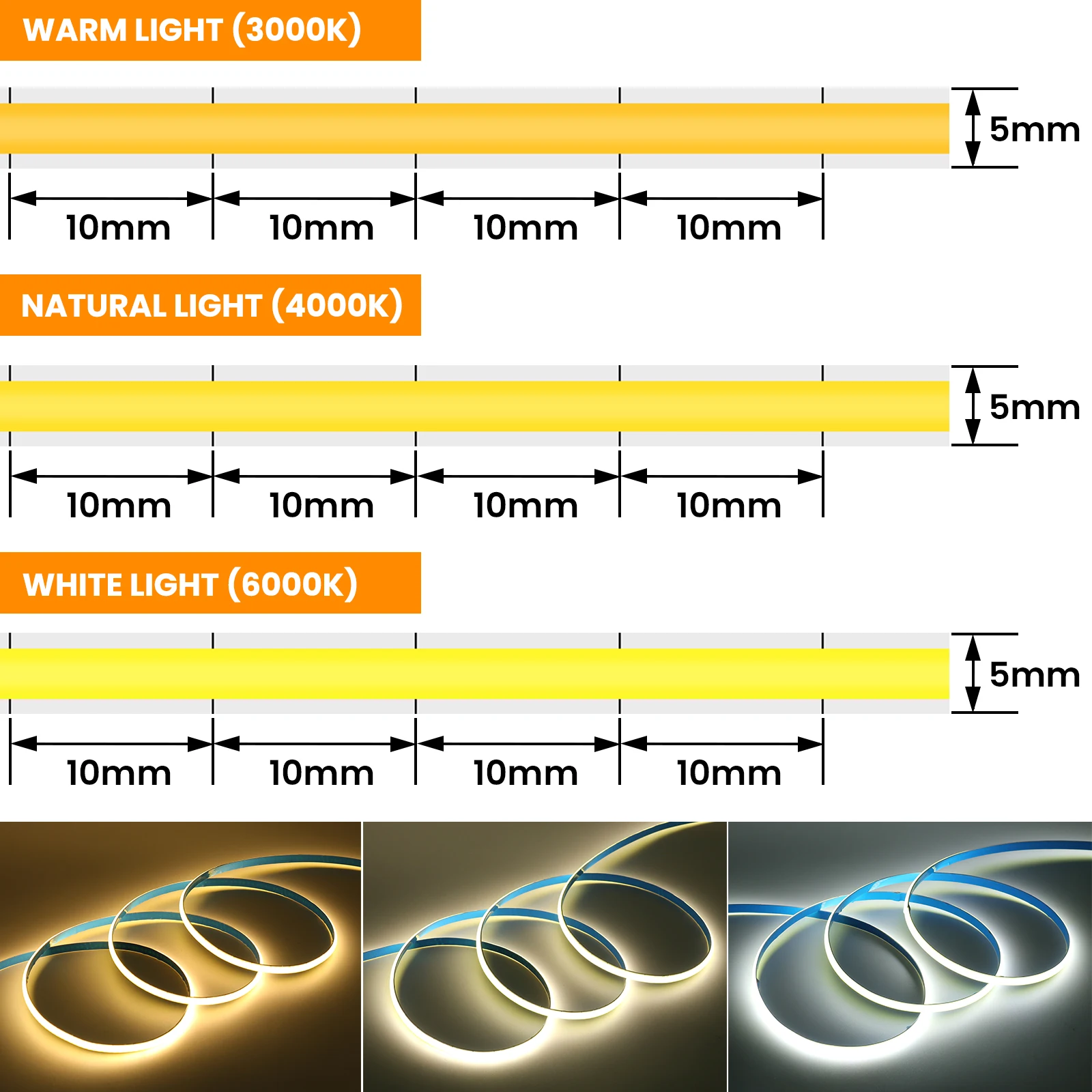 3MM 5MM 8MM PCB COB LED Strip Light 12V 24V 384Led/m Flexible Led Tape Soft Light Bar White 3000K 4000K 6000K for Decor Lighting