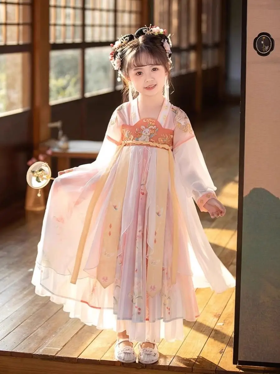女の子のための古代の衣装,アンティークの衣装,ピンクのドレス,新しい,春と夏,2024