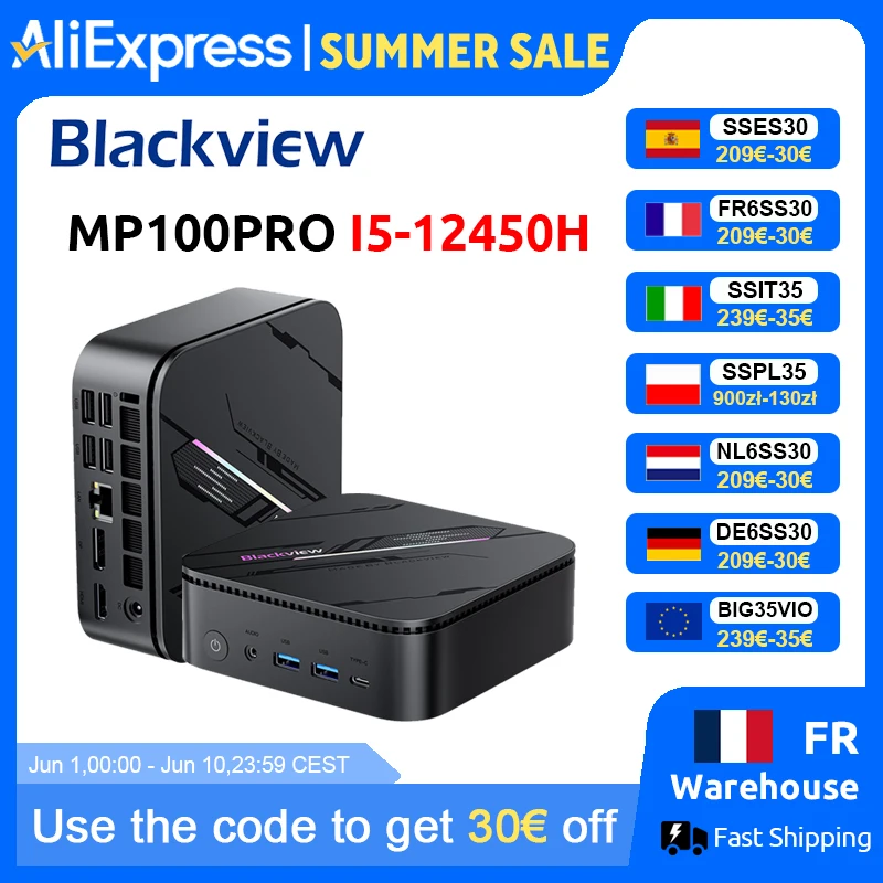 Blackview MP100PRO NEW Mini PC Intel I5-12450H Windows 11 8-Core 12-thread 16GB+512GB / 1TB WiFi 6 Mini Computer PC BT5.2