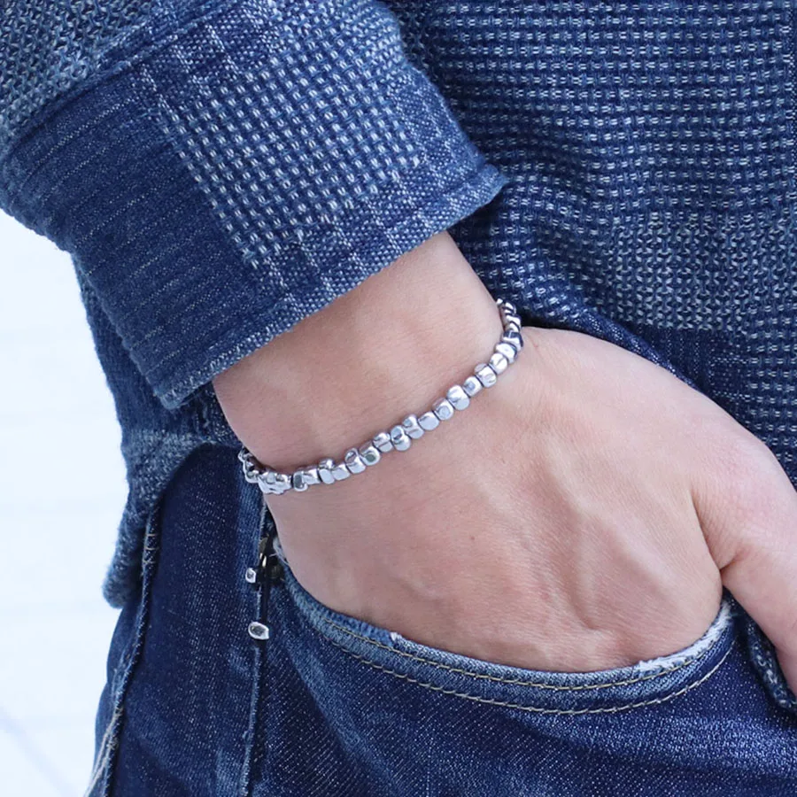 

Classic Natural Hematite Beaded Bracelet Men Handmade Irregular Sliding Adjustable Braclet Meditation Healing Hommre Accessories