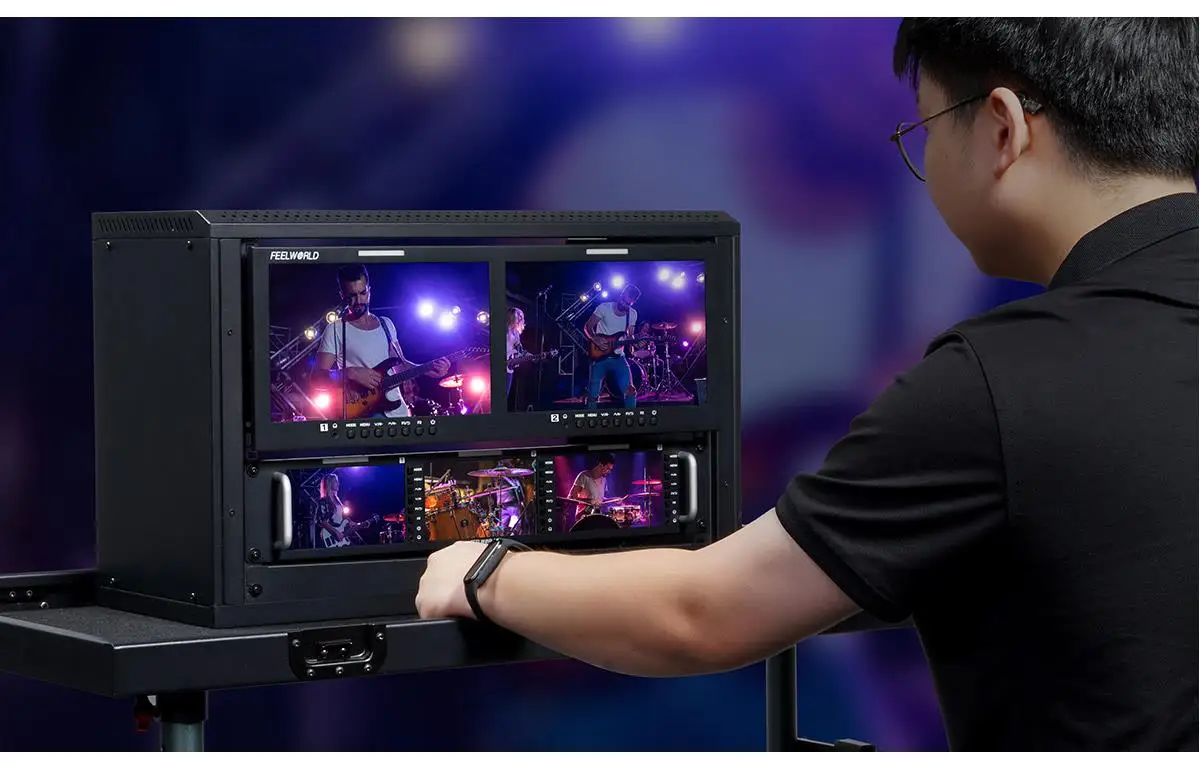 FEELWORLD D101 PLUS Dual 10.1"4RU Rackmount Monitor 4K HDMI-compatible SDI 1920x1200IPS