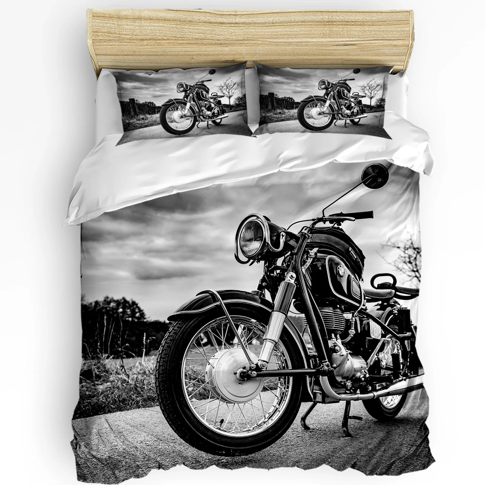 Motorcycle On The Road Vintage Duvet Cover with Pillow Case Custom 3pcs Bedding Set Quilt Cover Double Bed Home Textile