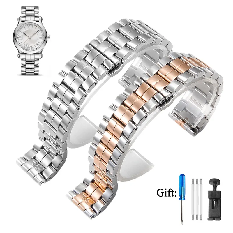 15mm 18mm Solid Stainless Steel watch strap for  Chopard Happy Diamonds Series watchband women Bracelet Wristband Accessories