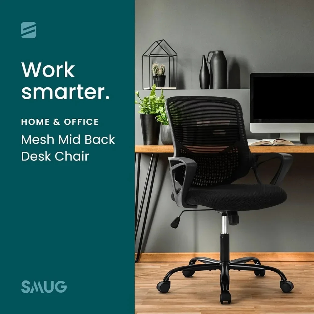 Office Chair,Mesh Rolling Work Swivel Task with Wheels, Comfortable Lumbar Support,Comfy Arms for Home,Black Desk Chairs image 6
