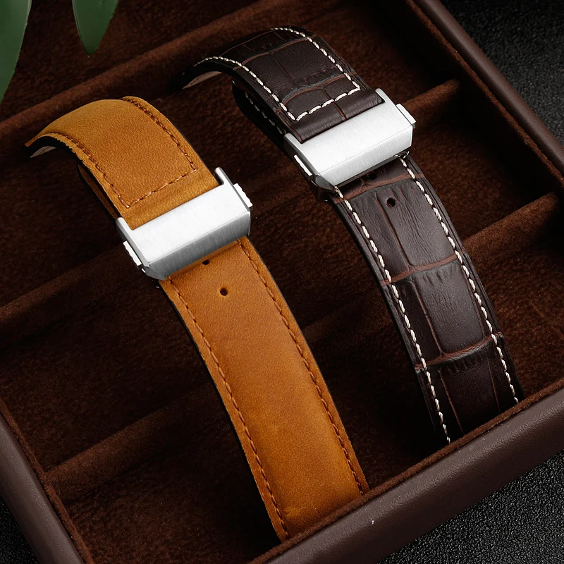 For Hamilton Khaki Aviation Classic Series Men's Bracelet Cowhide Leather Watchband 20mm 22mm Black Brown Strap Folding Buckle