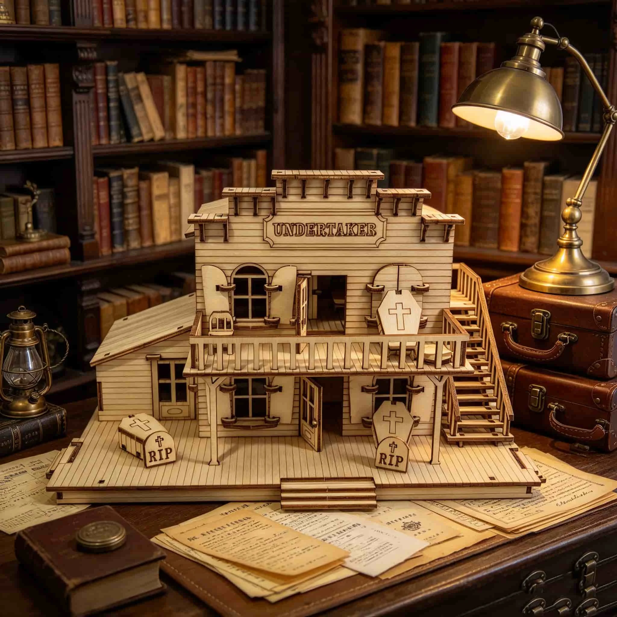 3D Wooden Jigsaw Puzzle: Western Cabin Model Kit—Western Town Building with Balcony and Stairs, Vintage Desktop Decoration