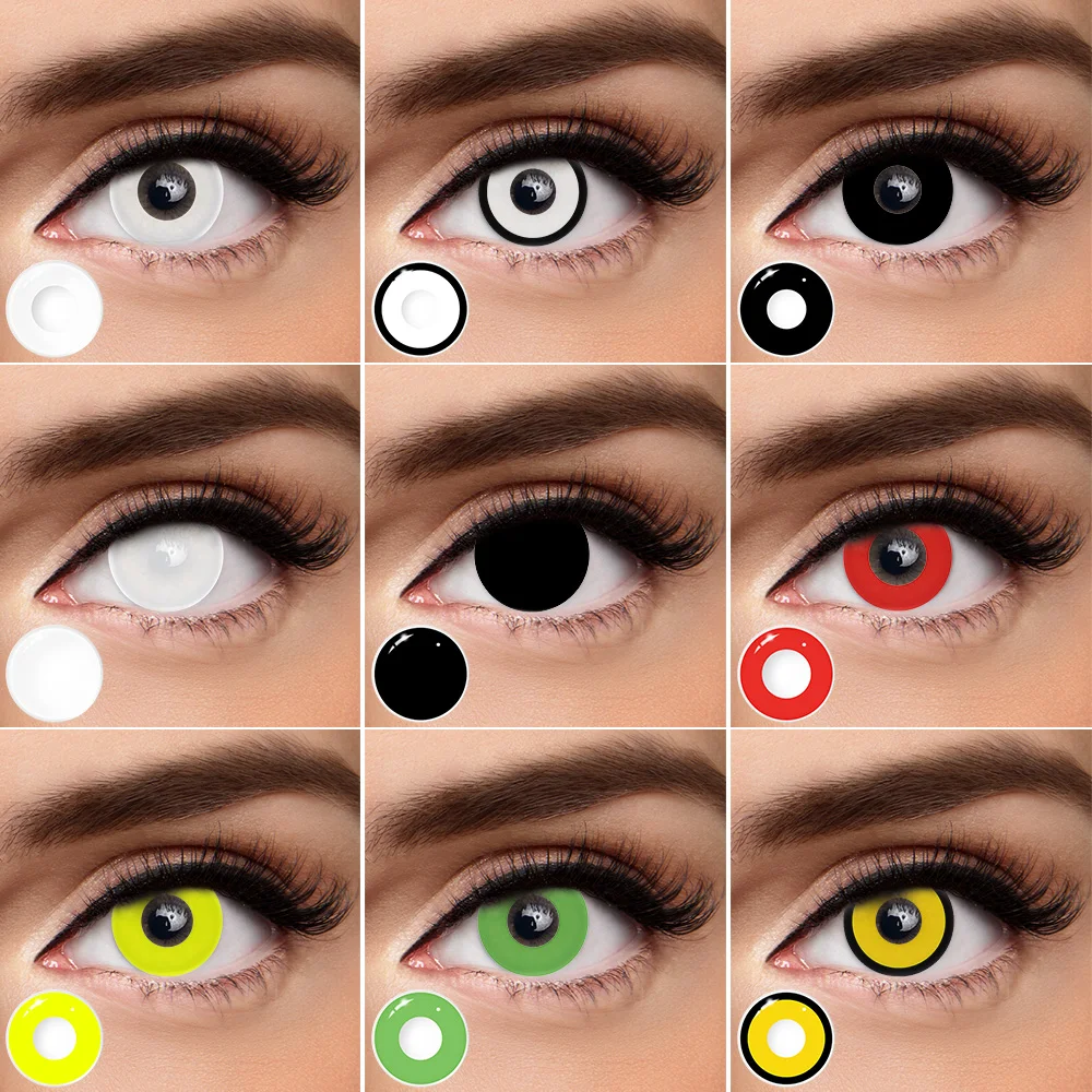 Visuashow 1 Paar Weiß-Schwarze Block-Augen-Cosplay-Kontaktlinsen für Cosplayer, Anime-Farblinsen, kleine Pupillen, natürliche Kosmetiklinsen