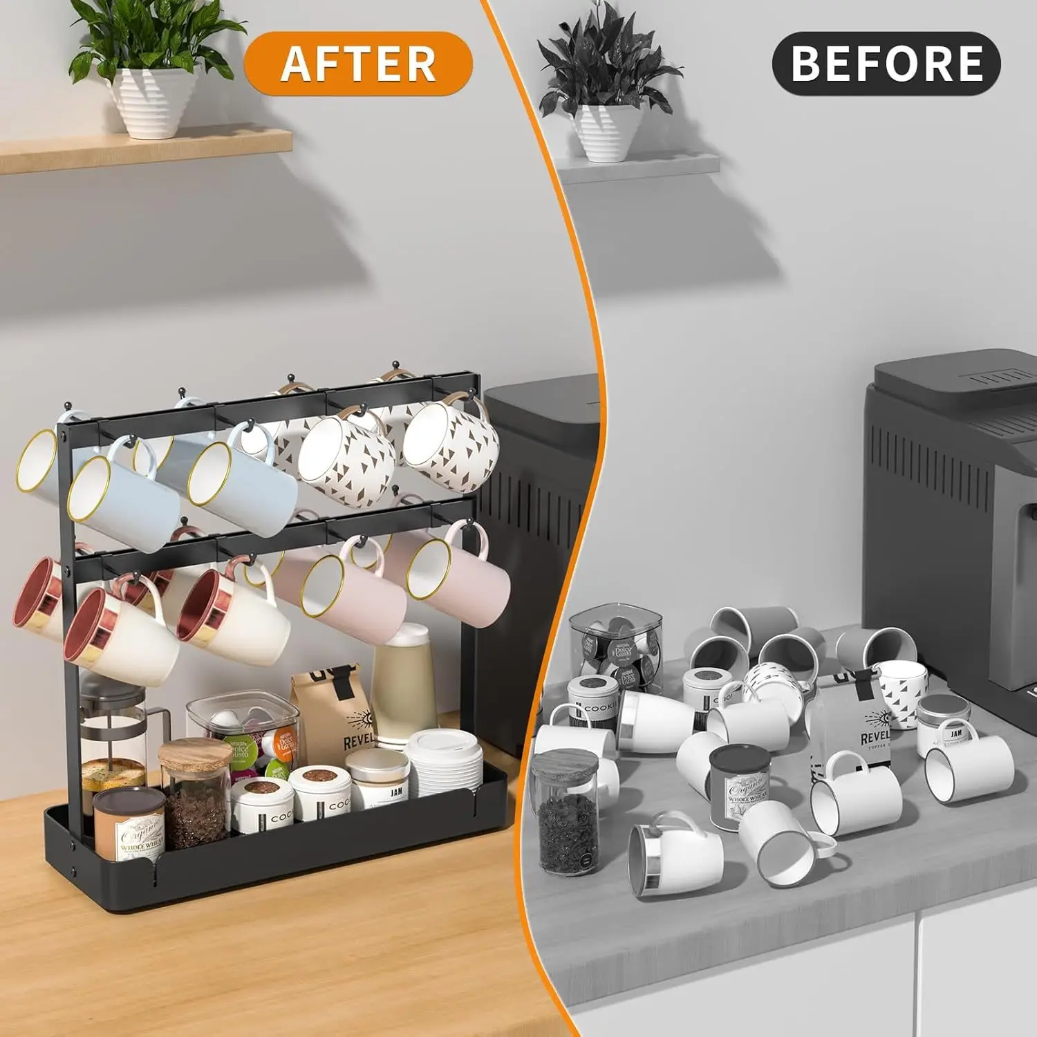 Tabletop coffee cup holder, coffee cup holder storage rack, 2-story coffee cup tree holder, kitchen storage rack