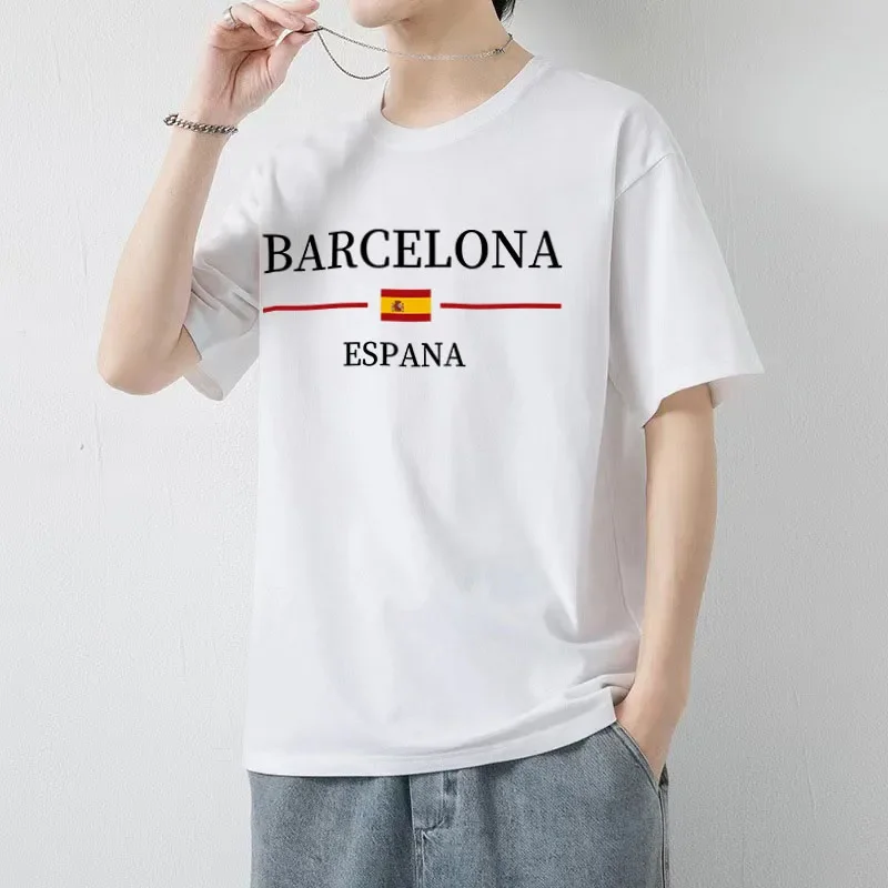 men's short sleeve T-shirt loose cotton top ESPANA summer men's Barcelona is designed monogram printed   harajuku  men clothing