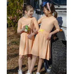 Ap 2025 Spring Summer orange Cotton Solid Casual Clothing Boys Girls Fashion Family Matching Clothes Dress Set