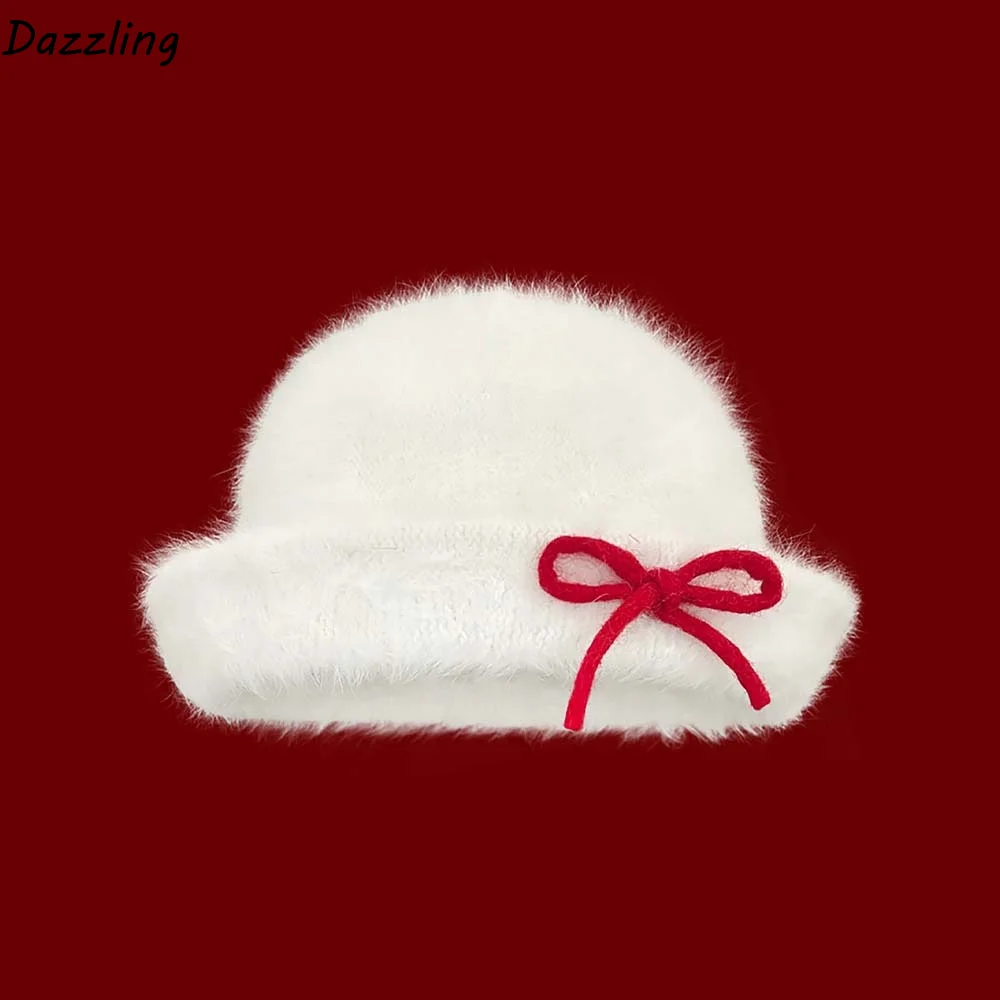 

Top Hat Vintage Looking Black Bowler Hats Beret Japanese Style Woolen Bucket Cap Versatile Bow White Dome Hat Performances